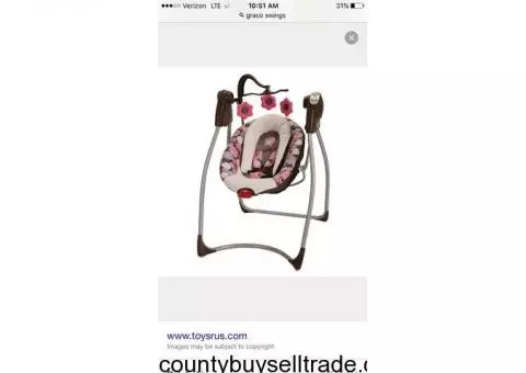 Baby girl: Swing, vibrating chair, and complete travel system