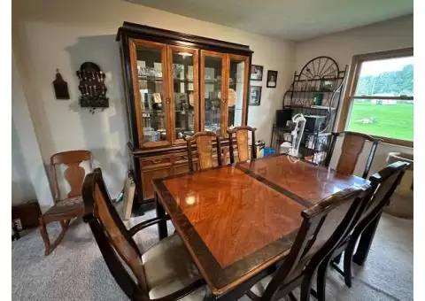 Dining room table, china cabinet and server