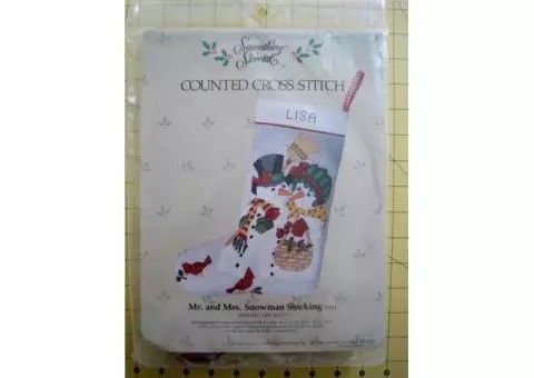 New Counted Cross Stitch Kit from Something Special Mr. & Mrs. Snowman Christmas Stocking