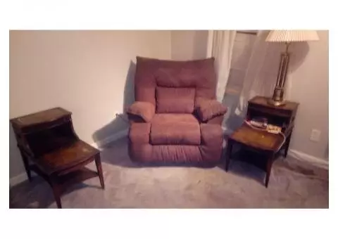 electric recliner and antique end tables and lamps