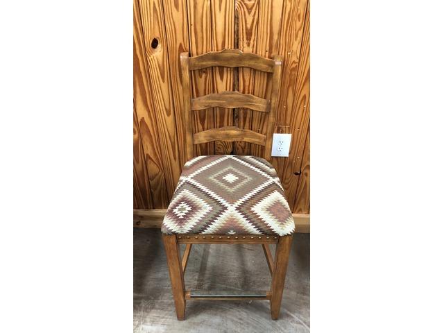Wood Bar Stool Padded Seat W Southwestern Style Fabric In